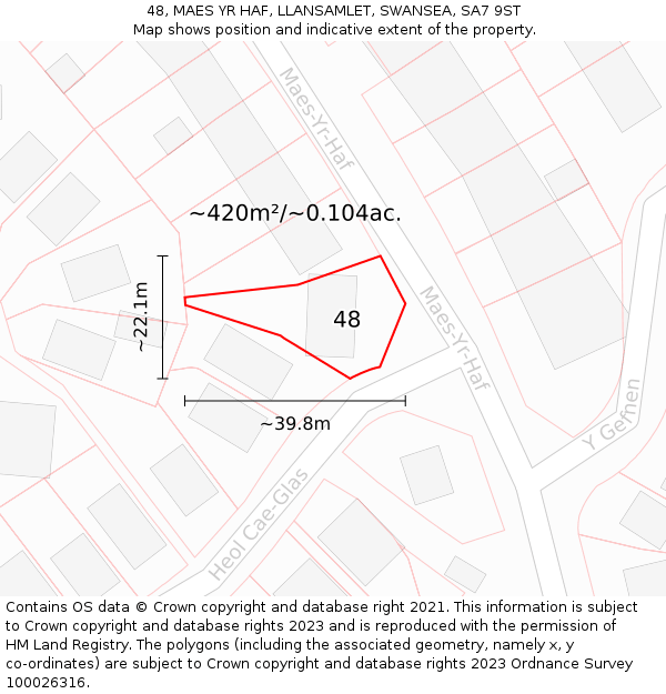 48, MAES YR HAF, LLANSAMLET, SWANSEA, SA7 9ST: Plot and title map