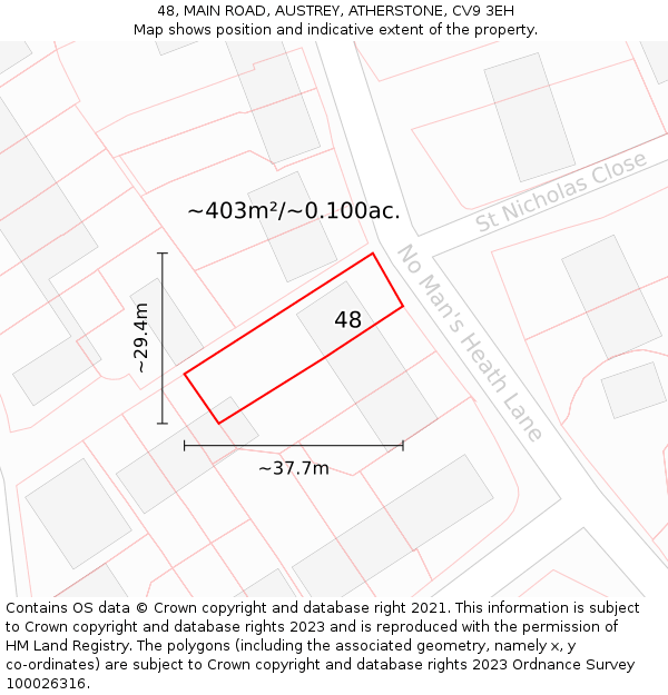 48, MAIN ROAD, AUSTREY, ATHERSTONE, CV9 3EH: Plot and title map