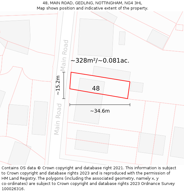 48, MAIN ROAD, GEDLING, NOTTINGHAM, NG4 3HL: Plot and title map