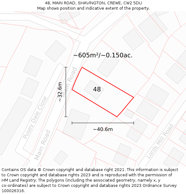 48, MAIN ROAD, SHAVINGTON, CREWE, CW2 5DU: Plot and title map