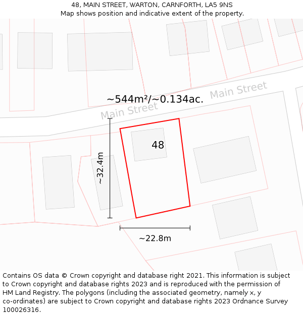 48, MAIN STREET, WARTON, CARNFORTH, LA5 9NS: Plot and title map