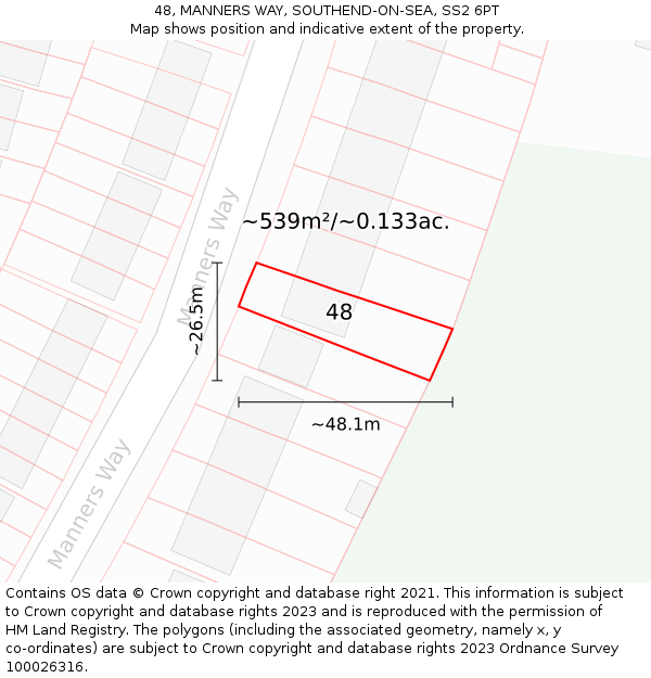 48, MANNERS WAY, SOUTHEND-ON-SEA, SS2 6PT: Plot and title map