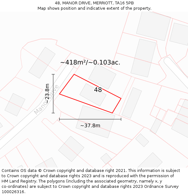 48, MANOR DRIVE, MERRIOTT, TA16 5PB: Plot and title map