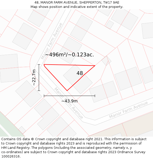 48, MANOR FARM AVENUE, SHEPPERTON, TW17 9AE: Plot and title map
