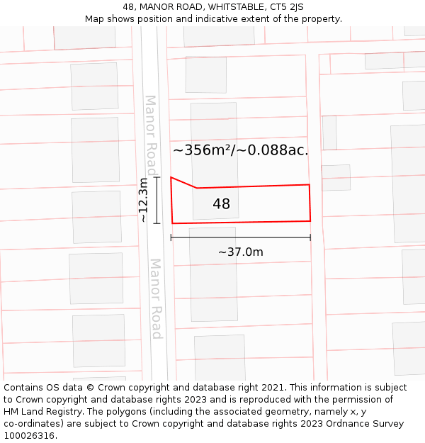 48, MANOR ROAD, WHITSTABLE, CT5 2JS: Plot and title map