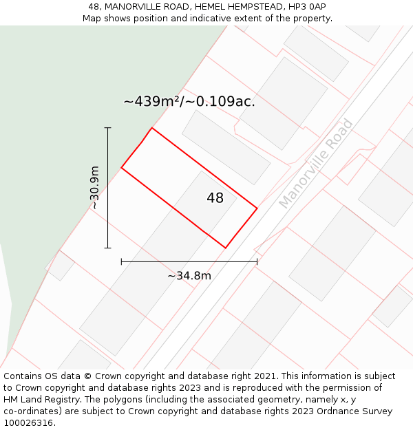 48, MANORVILLE ROAD, HEMEL HEMPSTEAD, HP3 0AP: Plot and title map