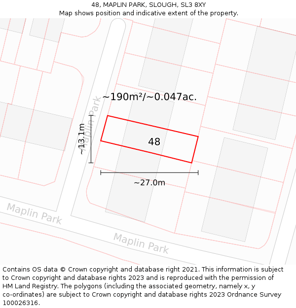 48, MAPLIN PARK, SLOUGH, SL3 8XY: Plot and title map