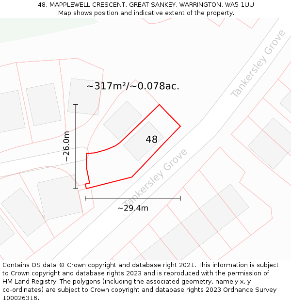 48, MAPPLEWELL CRESCENT, GREAT SANKEY, WARRINGTON, WA5 1UU: Plot and title map