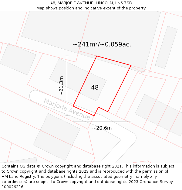 48, MARJORIE AVENUE, LINCOLN, LN6 7SD: Plot and title map