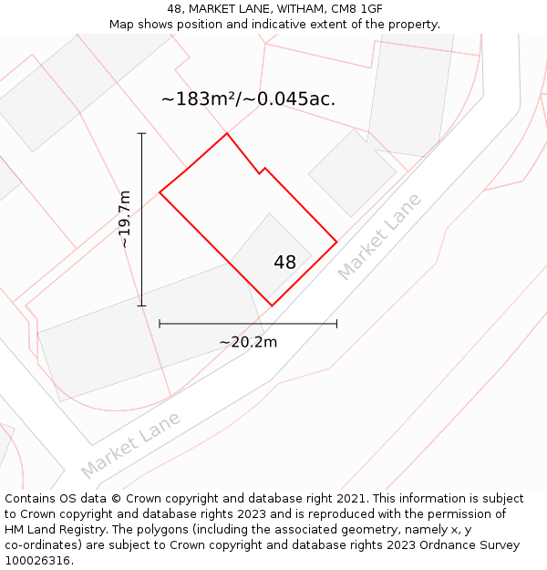 48, MARKET LANE, WITHAM, CM8 1GF: Plot and title map