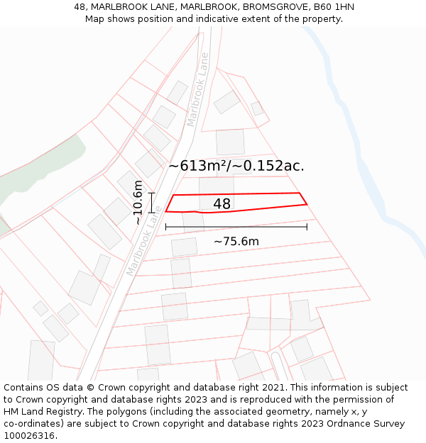 48, MARLBROOK LANE, MARLBROOK, BROMSGROVE, B60 1HN: Plot and title map