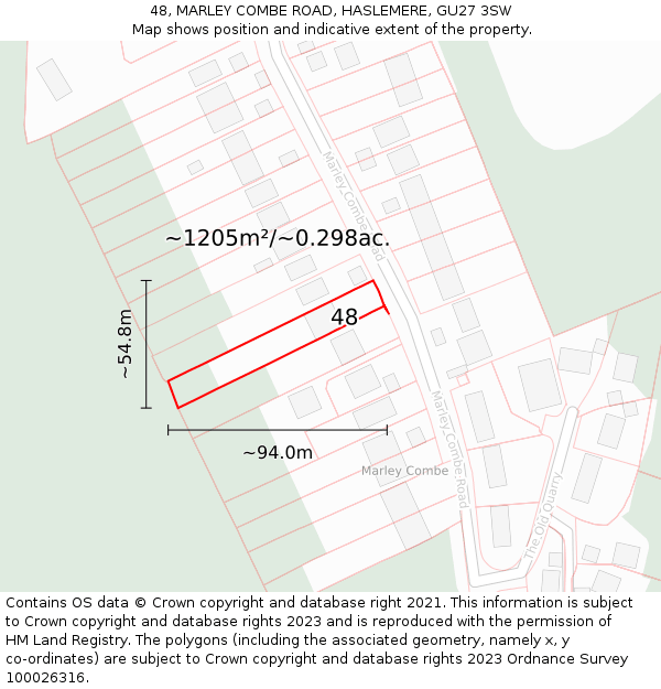 48, MARLEY COMBE ROAD, HASLEMERE, GU27 3SW: Plot and title map