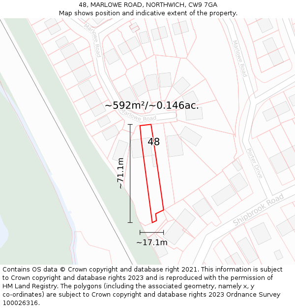 48, MARLOWE ROAD, NORTHWICH, CW9 7GA: Plot and title map