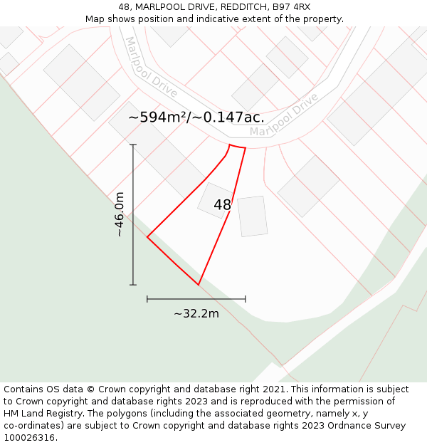 48, MARLPOOL DRIVE, REDDITCH, B97 4RX: Plot and title map