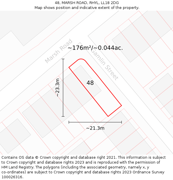 48, MARSH ROAD, RHYL, LL18 2DG: Plot and title map