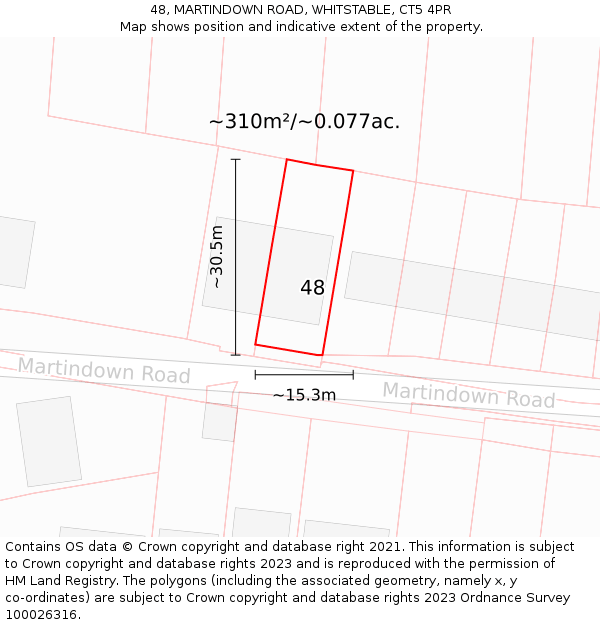 48, MARTINDOWN ROAD, WHITSTABLE, CT5 4PR: Plot and title map