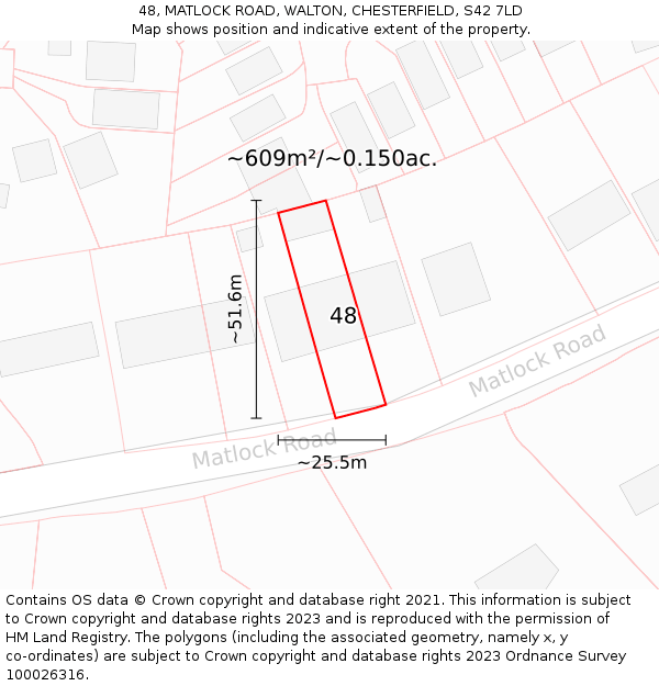 48, MATLOCK ROAD, WALTON, CHESTERFIELD, S42 7LD: Plot and title map