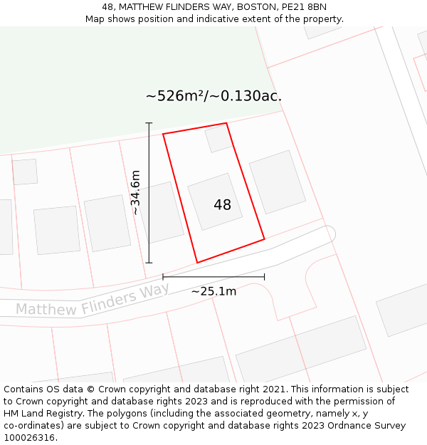 48, MATTHEW FLINDERS WAY, BOSTON, PE21 8BN: Plot and title map