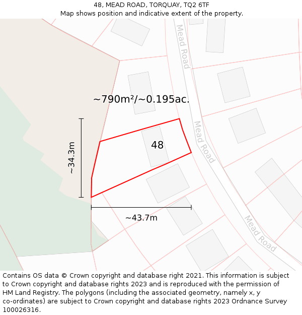 48, MEAD ROAD, TORQUAY, TQ2 6TF: Plot and title map