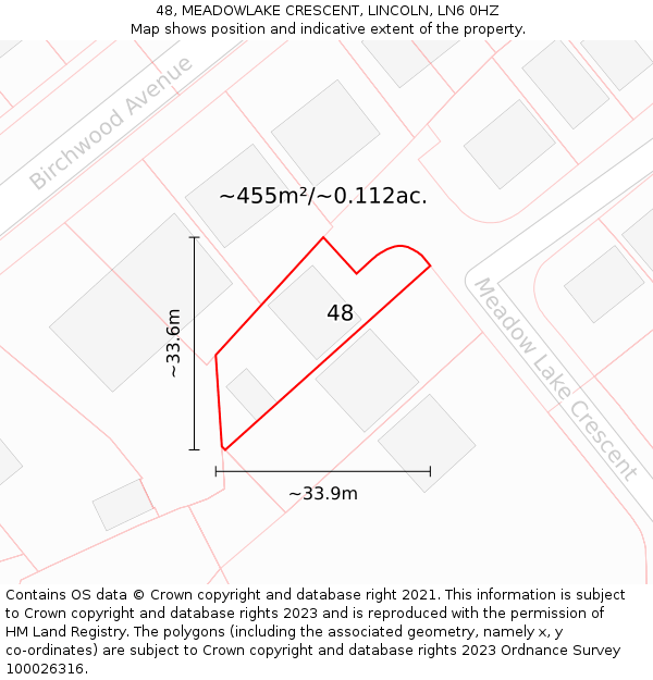 48, MEADOWLAKE CRESCENT, LINCOLN, LN6 0HZ: Plot and title map