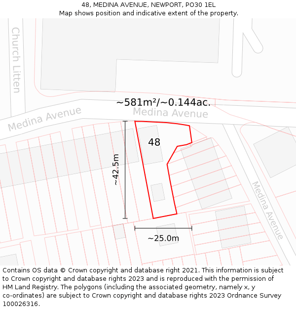 48, MEDINA AVENUE, NEWPORT, PO30 1EL: Plot and title map