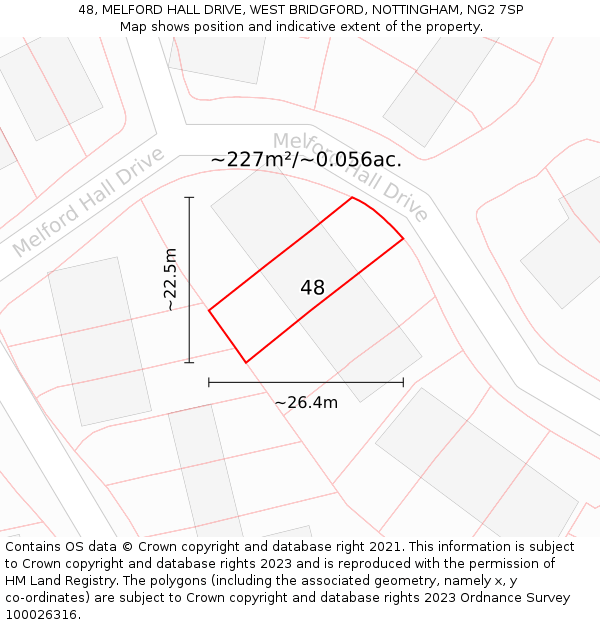 48, MELFORD HALL DRIVE, WEST BRIDGFORD, NOTTINGHAM, NG2 7SP: Plot and title map