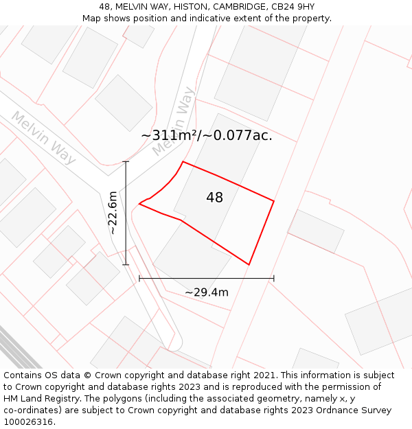 48, MELVIN WAY, HISTON, CAMBRIDGE, CB24 9HY: Plot and title map