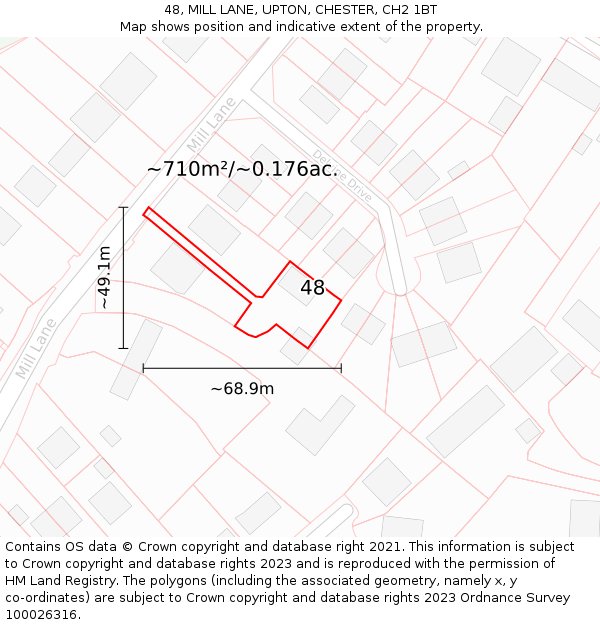 48, MILL LANE, UPTON, CHESTER, CH2 1BT: Plot and title map