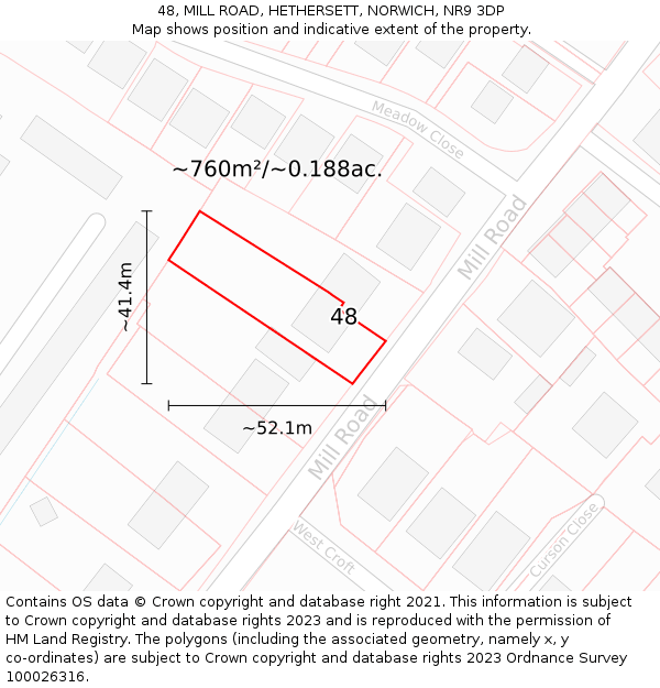 48, MILL ROAD, HETHERSETT, NORWICH, NR9 3DP: Plot and title map