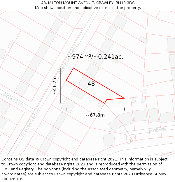 48, MILTON MOUNT AVENUE, CRAWLEY, RH10 3DS: Plot and title map