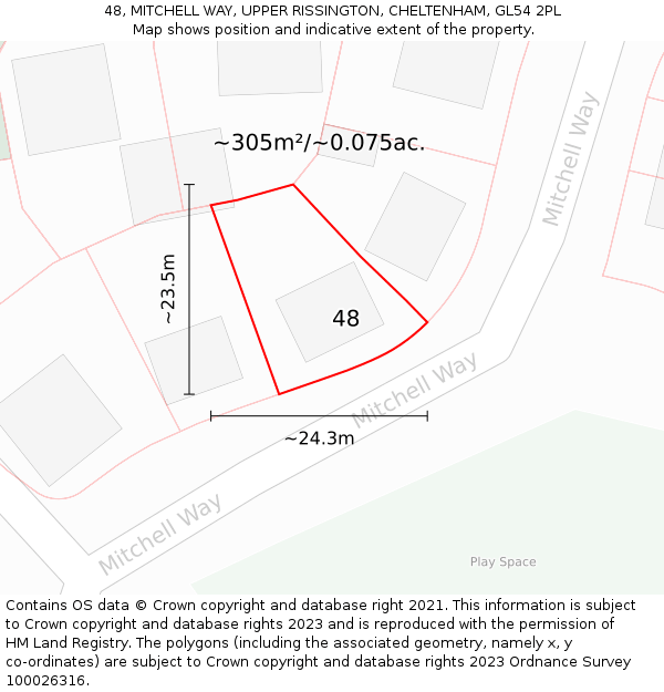 48, MITCHELL WAY, UPPER RISSINGTON, CHELTENHAM, GL54 2PL: Plot and title map