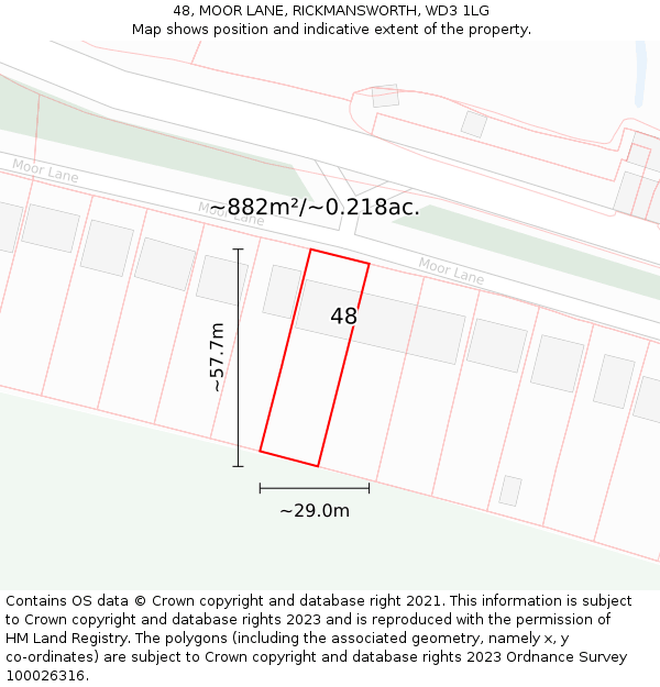48, MOOR LANE, RICKMANSWORTH, WD3 1LG: Plot and title map