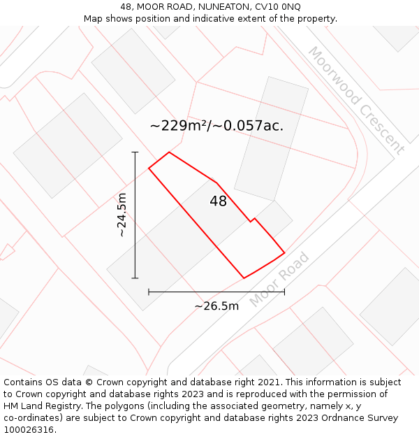 48, MOOR ROAD, NUNEATON, CV10 0NQ: Plot and title map