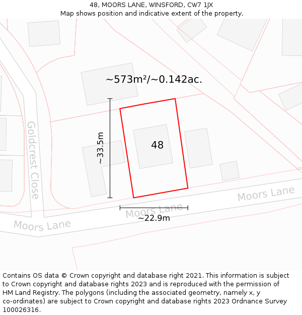 48, MOORS LANE, WINSFORD, CW7 1JX: Plot and title map