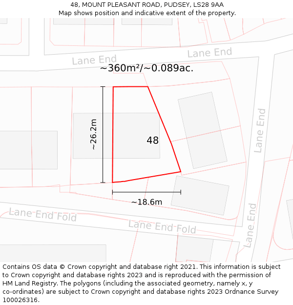 48, MOUNT PLEASANT ROAD, PUDSEY, LS28 9AA: Plot and title map