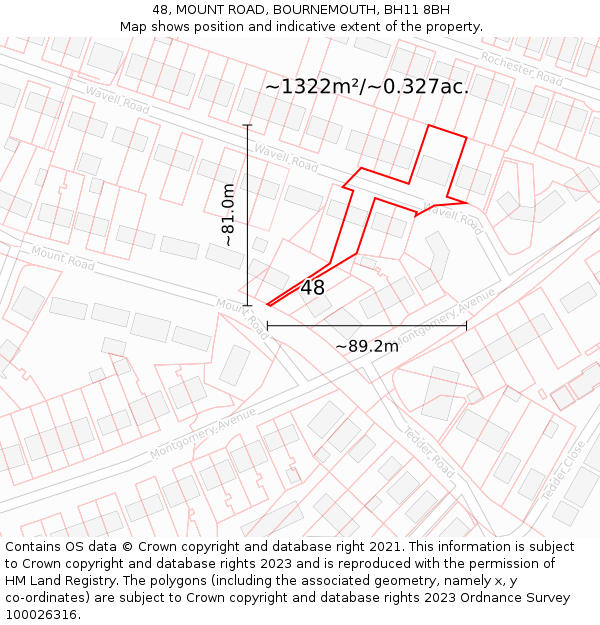 48, MOUNT ROAD, BOURNEMOUTH, BH11 8BH: Plot and title map