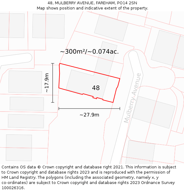 48, MULBERRY AVENUE, FAREHAM, PO14 2SN: Plot and title map