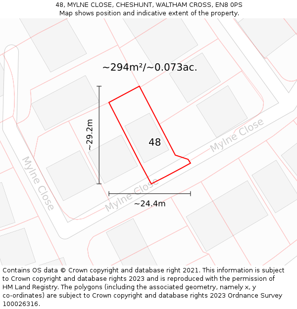 48, MYLNE CLOSE, CHESHUNT, WALTHAM CROSS, EN8 0PS: Plot and title map