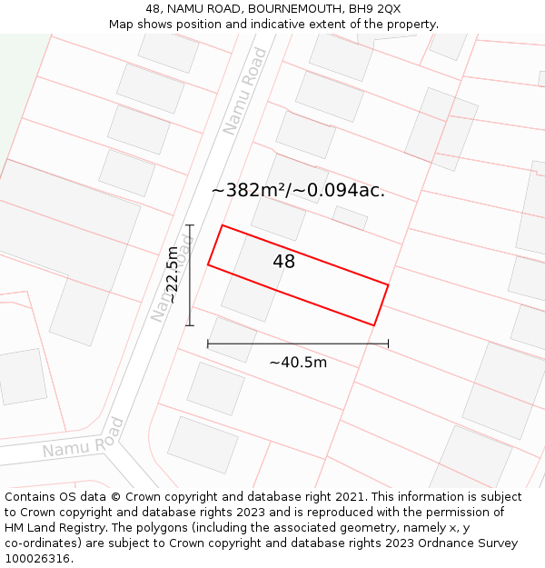 48, NAMU ROAD, BOURNEMOUTH, BH9 2QX: Plot and title map