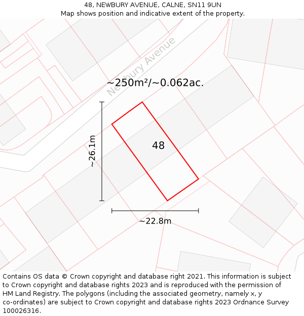 48, NEWBURY AVENUE, CALNE, SN11 9UN: Plot and title map