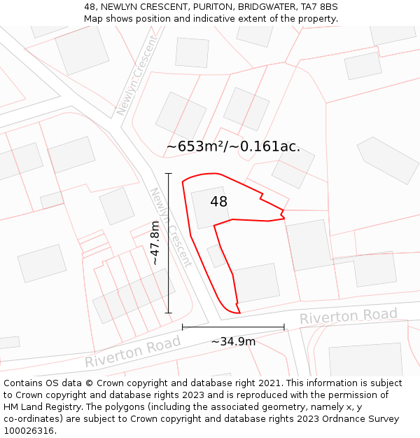 48, NEWLYN CRESCENT, PURITON, BRIDGWATER, TA7 8BS: Plot and title map