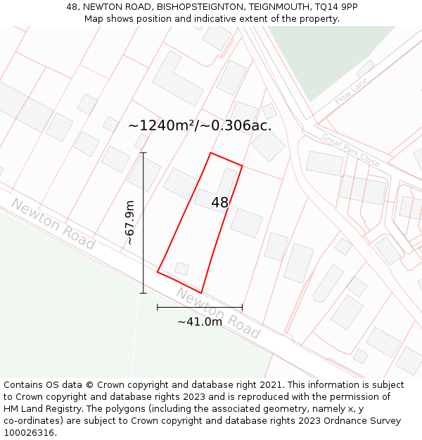 48, NEWTON ROAD, BISHOPSTEIGNTON, TEIGNMOUTH, TQ14 9PP: Plot and title map