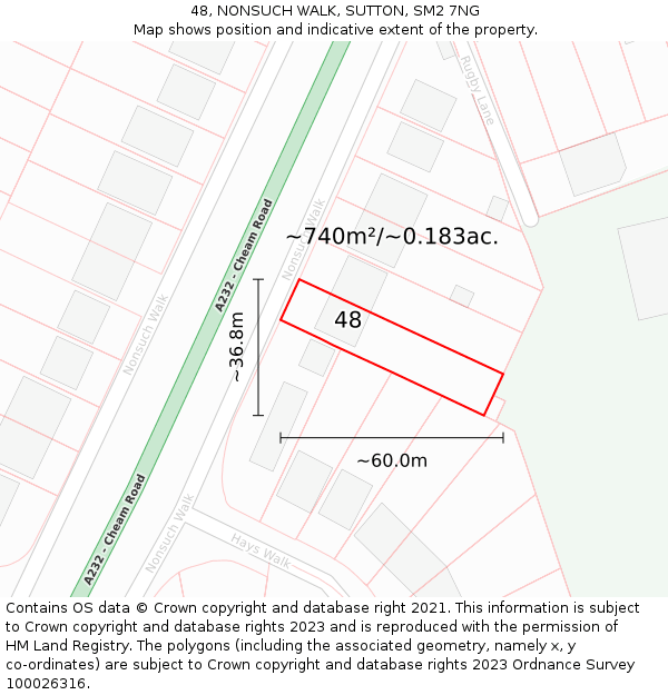 48, NONSUCH WALK, SUTTON, SM2 7NG: Plot and title map