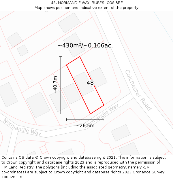 48, NORMANDIE WAY, BURES, CO8 5BE: Plot and title map