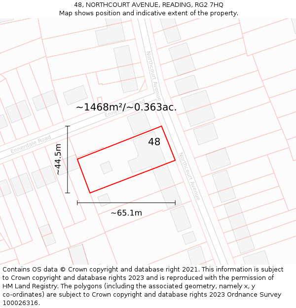 48, NORTHCOURT AVENUE, READING, RG2 7HQ: Plot and title map