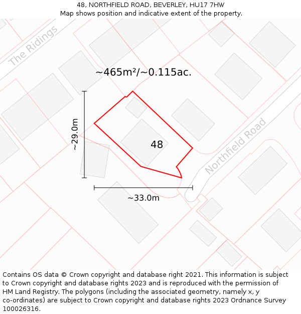 48, NORTHFIELD ROAD, BEVERLEY, HU17 7HW: Plot and title map