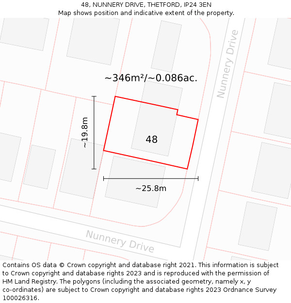 48, NUNNERY DRIVE, THETFORD, IP24 3EN: Plot and title map
