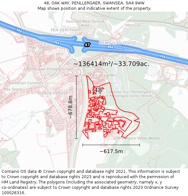 48, OAK WAY, PENLLERGAER, SWANSEA, SA4 9WW: Plot and title map