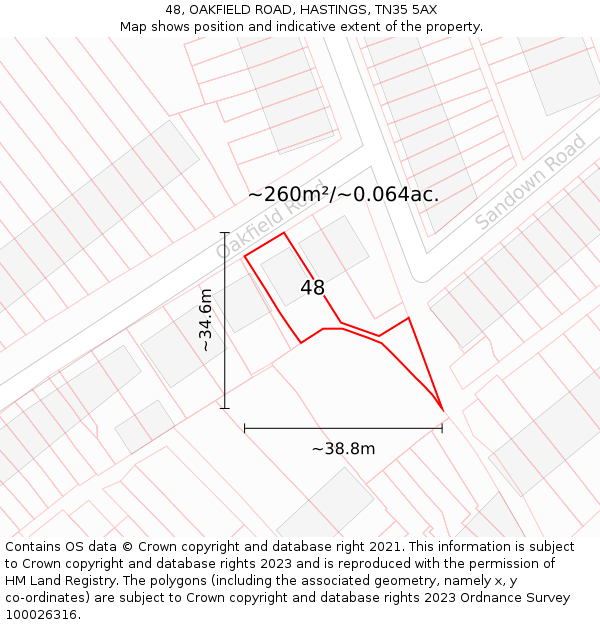 48, OAKFIELD ROAD, HASTINGS, TN35 5AX: Plot and title map