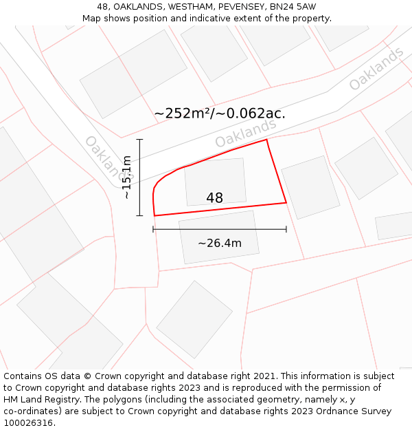 48, OAKLANDS, WESTHAM, PEVENSEY, BN24 5AW: Plot and title map